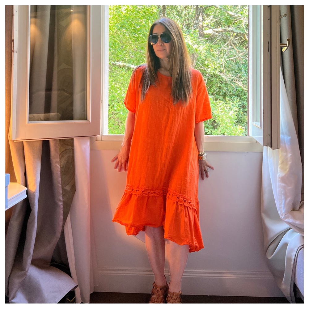 MADE IN ITALY 🇮🇹 LINEN  DRESS WITH LACE DETAILS Posh live ITALY